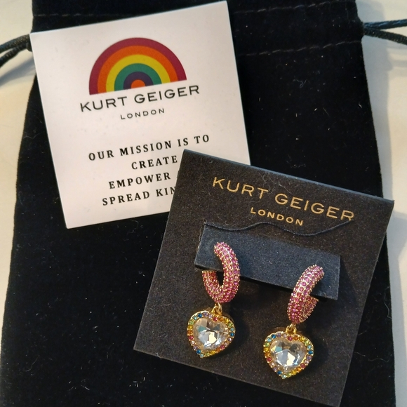 SOLD DO NOT BUY KurtGeiger NWT Rainbow Heart Hoop Earrings With Dustbag - Picture 2 of 6